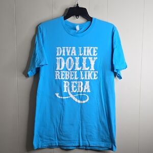 Bella Canvas Reba & Dolly  Blue Graphic T-Shirt Large